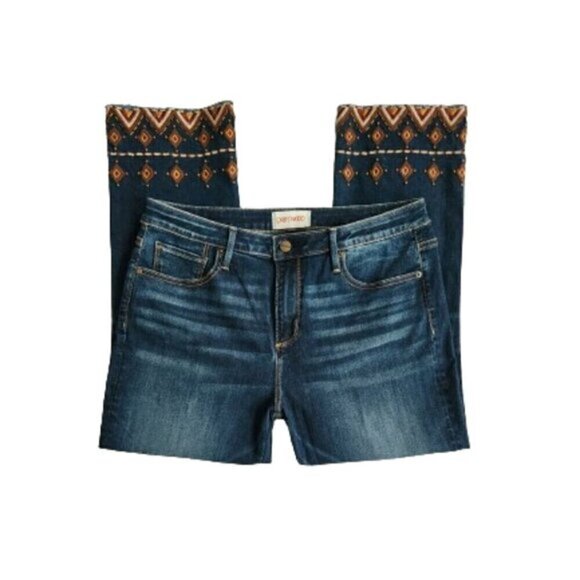 Driftwood Colette High-Rise Aztec Embroidered Straight Ankle Jeans